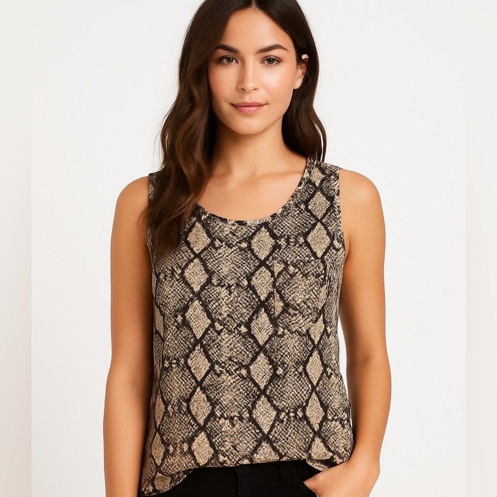 White Birch Black and Cream Snake Print Tank Top